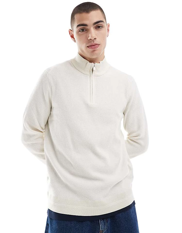 River Island Quarter Zip Jumper In Ecru For Men 7 River Island Quarter Zip Jumper In Ecru For Men - Image 5