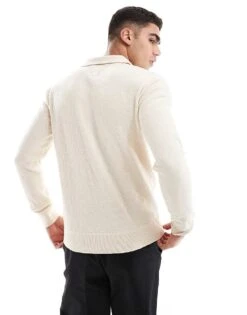 River Island Open Collar Jumper In Ecru For Men -Layered Clothes 207251848 4