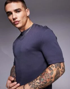 River Island Slim Fit T-shirt In Dark Grey For Men Grey - Dark -Layered Clothes 207251876 4