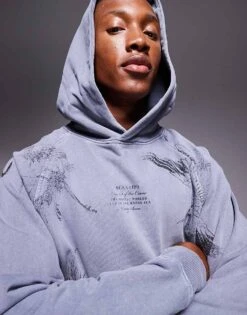 River Island Japanese Crane Back Print Hoodie In Dark Grey For Men Grey - Dark -Layered Clothes 207251883 3