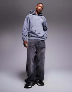 River Island Japanese Crane Back Print Hoodie In Dark Grey For Men Grey - Dark -Layered Clothes 207251883 4