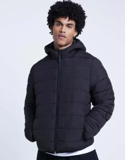 River Island Regular Fit Hooded Padded Jacket In Black For Men