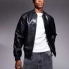 River Island Faux Leather Bomber Jacket In Black For Men 2 River Island Faux Leather Bomber Jacket In Black For Men -Layered Clothes 207315310 1 black