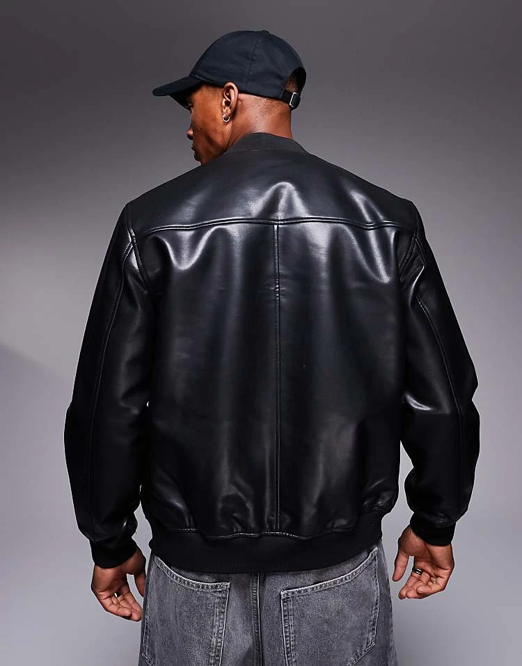 River Island Faux Leather Bomber Jacket In Black For Men 5 River Island Faux Leather Bomber Jacket In Black For Men - Image 3