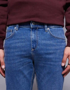 River Island Slim Fit Jeans In Midwash Blue For Men Blue - Medium -Layered Clothes 207321274 5