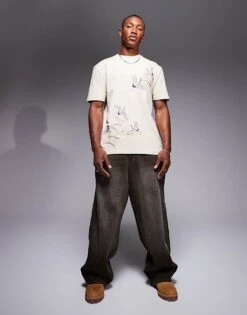 River Island Crane Embroidered T-shirt In White For Men -Layered Clothes 207321290 3