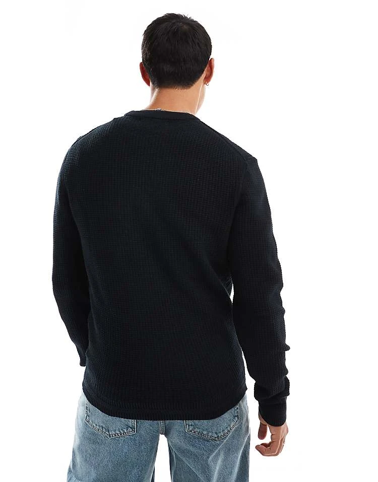 River Island Long Sleeve Waffle Knit Jumper In Black For Men 5 River Island Long Sleeve Waffle Knit Jumper In Black For Men - Image 3