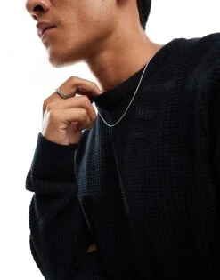 River Island Long Sleeve Waffle Knit Jumper In Black For Men 10 River Island Long Sleeve Waffle Knit Jumper In Black For Men -Layered Clothes 207321297 4