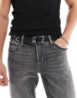 River Island Western Buckle Belt In Black For Men