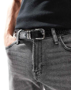 River Island Western Buckle Belt In Black For Men -Layered Clothes 207337401 4