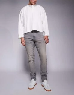 River Island Skinny Fit Jeans In Grey Wash For Men -Layered Clothes 207337413 1 grey 1