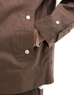 River Island Cord Collar Wax Jacket In Light Brown For Men -Layered Clothes 207337440 3