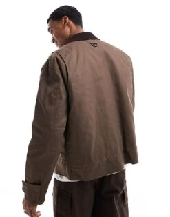 River Island Cord Collar Wax Jacket In Light Brown For Men -Layered Clothes 207337440 4