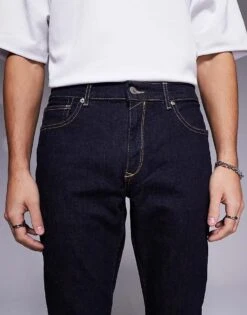 River Island Slim Fit Jeans In Indigo Wash For Men Blue - Dark -Layered Clothes 207337447 5