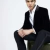 River Island Regular Fit Velvet Tux Jacket In Black For Men -Layered Clothes 207396393 1 black