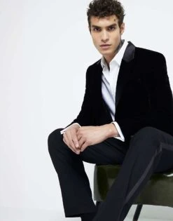 River Island Regular Fit Velvet Tux Jacket In Black For Men