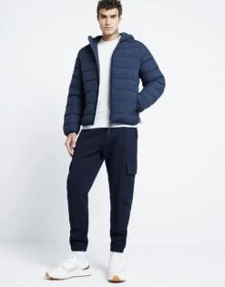 River Island Regular Fit Hooded Padded Jacket In Navy For Men