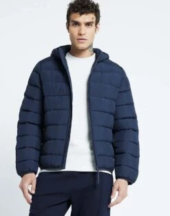 River Island Regular Fit Hooded Padded Jacket In Navy For Men -Layered Clothes 207396571 4
