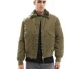 River Island Borg Collar Bomber Jacket In Khaki For Men 1 River Island Borg Collar Bomber Jacket In Khaki For Men -Layered Clothes 207407646 1 khaki