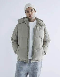 River Island Premium Hooded Puffer Jacket In Stone For Men Stone - Light -Layered Clothes 207407672 1 stonelight 1