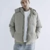 River Island Premium Hooded Puffer Jacket In Stone For Men Stone - Light
