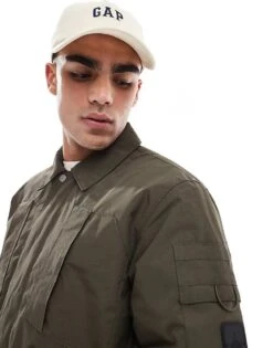 River Island Padded Utility Jacket In Khaki For Men -Layered Clothes 207407726 3