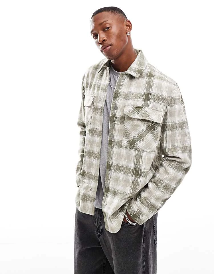 River Island Overshirt In Green Check For Men 7 River Island Overshirt In Green Check For Men - Image 5