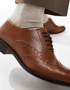 River Island Lace Up Brogue Shoes In Brown For Men -Layered Clothes 207407771 4