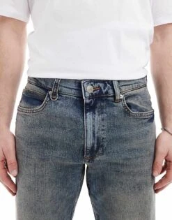 River Island Tapered Fit Jeans In Midwash Blue For Men Blue - Medium -Layered Clothes 207407803 5