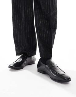 River Island Real Leather Loafers In Black For Men -Layered Clothes 207407804 3