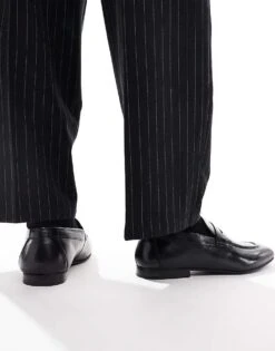 River Island Real Leather Loafers In Black For Men -Layered Clothes 207407804 4