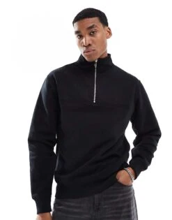 River Island Essential Half Zip Sweatshirt In Black For Men -Layered Clothes 207407911 1 black 1