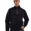 River Island Essential Half Zip Sweatshirt In Black For Men 2 River Island Essential Half Zip Sweatshirt In Black For Men -Layered Clothes 207407911 1 black