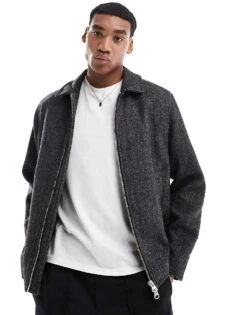 River Island Zip Wool Look Jacket In Grey For Men