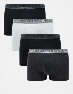 River Island 4 Pack Trunks In Grey For Men Grey - Marl -Layered Clothes 207407956 1 greymarl 1