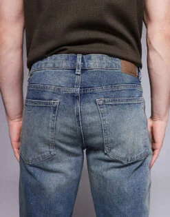 River Island Slim Fit Distressed Jeans In Vintage Midwash Blue For Men -Layered Clothes 207417598 4