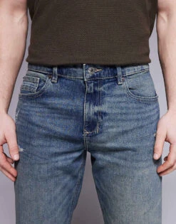 River Island Slim Fit Distressed Jeans In Vintage Midwash Blue For Men -Layered Clothes 207417598 5