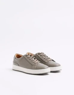 River Island Lace Up Trainers In Grey - Light For Men