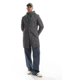 River Island Textured Overcoat In Dark Grey For Men Grey - Dark -Layered Clothes 207479289 1 greydark 1