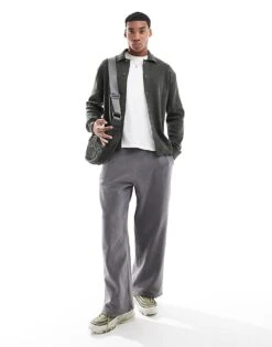 River Island Collared Cardigan In Khaki For Men Green - Medium -Layered Clothes 207479299 1 greenmedium 1