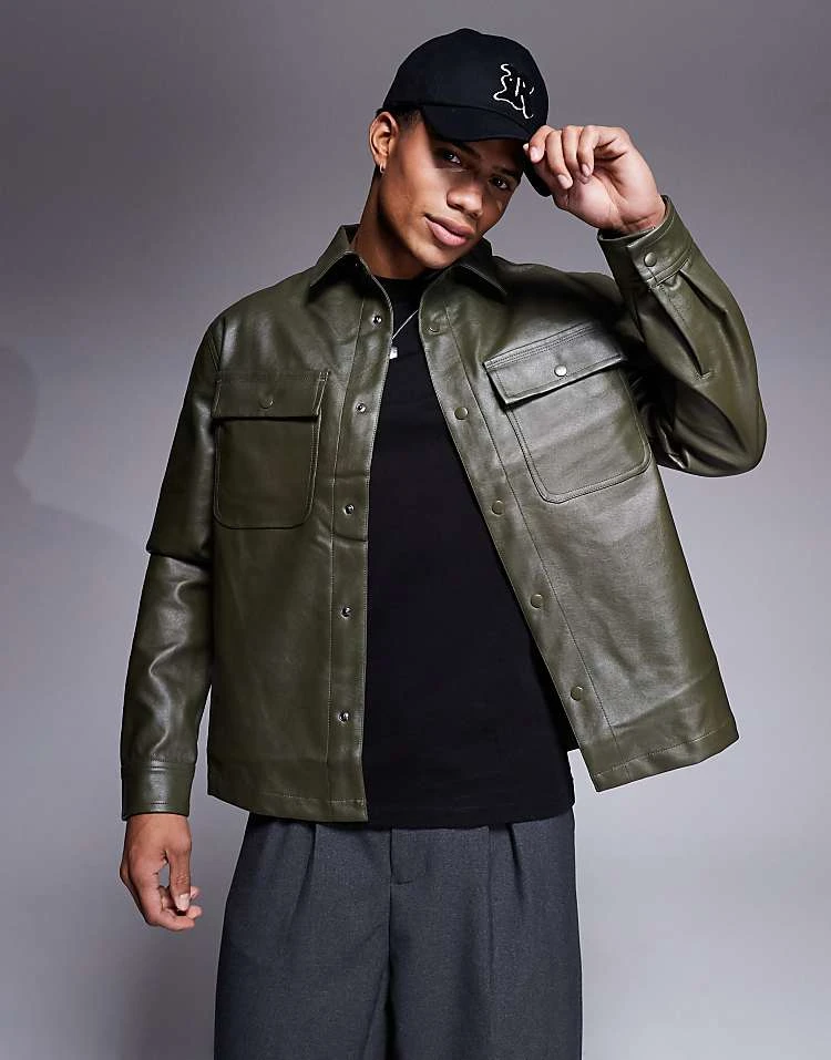 River Island PU Overshirt In Green For Men Green - Dark 3 River Island PU Overshirt In Green For Men Green - Dark