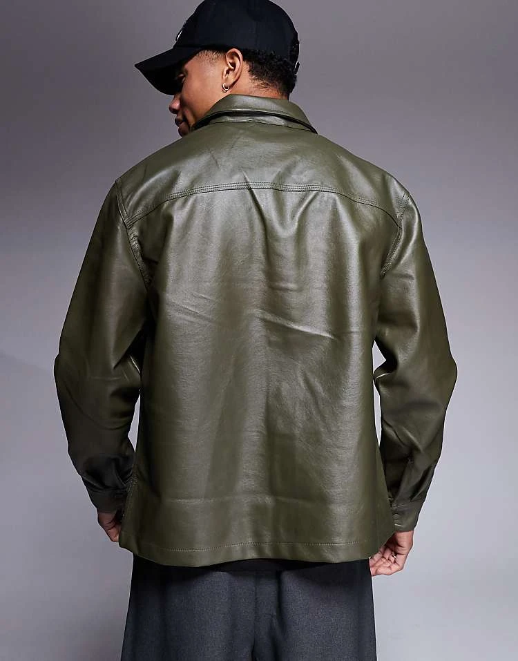 River Island PU Overshirt In Green For Men Green - Dark 6 River Island PU Overshirt In Green For Men Green - Dark - Image 4