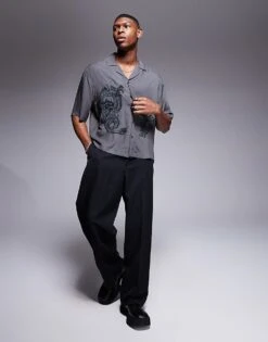 River Island Dragon Embroidery Shirt In Grey For Men -Layered Clothes 207479334 4