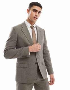 River Island Slim Fit Suit In Heritage Microcheck - BROWN -Layered Clothes 207479355 1 brownlight 1
