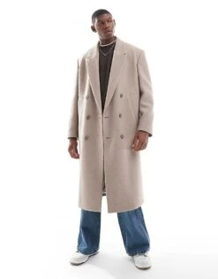 River Island Double Breasted Coat In Sand For Men Beige -Layered Clothes 207479395 1 beige 1