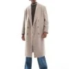 River Island Double Breasted Coat In Sand For Men Beige