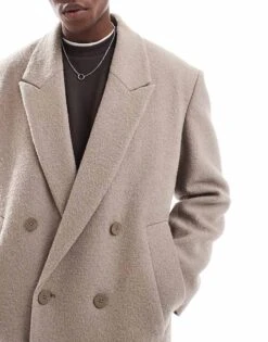 River Island Double Breasted Coat In Sand For Men Beige -Layered Clothes 207479395 3