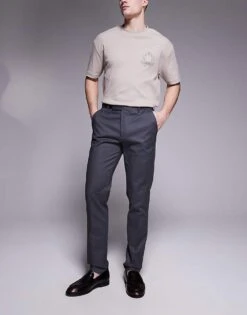 River Island Tailored Chino Trousers In Grey For Men Grey - Dark -Layered Clothes 207479402 1 greydark 1