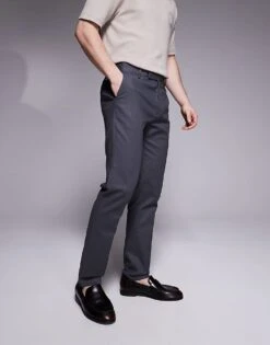 River Island Tailored Chino Trousers In Grey For Men Grey - Dark -Layered Clothes 207479402 3