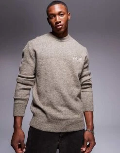 River Island Soft Knit Graphic Jumper In Light Brown For Men -Layered Clothes 207479439 1 brown 1
